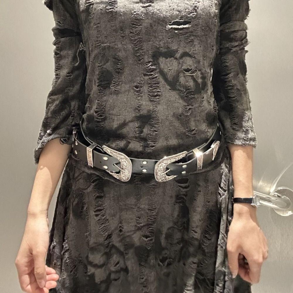 Black Women's Rivet Belt Y2k Dress Jeans Belt Fashionable Leather Waist Belt  Waist-Cinching