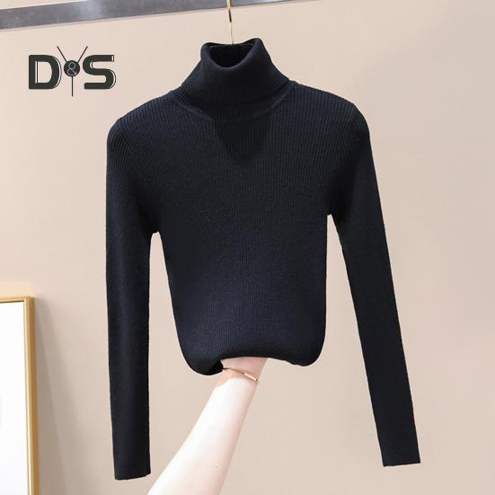 Women Knitted Base Top High Neck Long Sleeve Slim Shirt Solid Color Pullover Thin Sweater for Spring Autumn