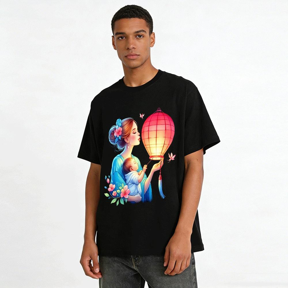 Warm Mother And Child Lantern Parent-child Outfit Pure Cotton T-shirt