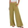 Women's Loose High-waisted Cotton And Linen Solid Color Straight-leg Flared Pocket Wide-leg Pants