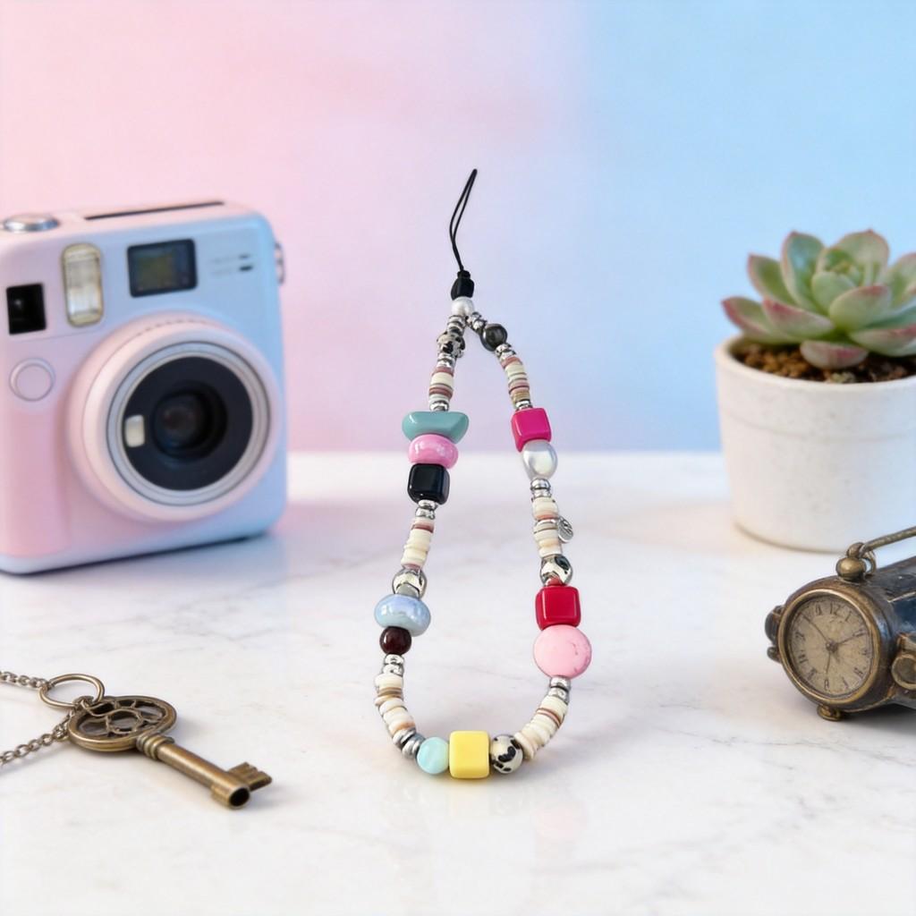 Pvc Material Phone Strap With Natural Stone Beads For Gift And Fashion