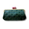 ASIAN ZACCA Cbr0002 Genuine Leather Double Kiss-Lock Long Wallet Dot Pistachio Square Frame Wooden Bead Clasp Made In Japan