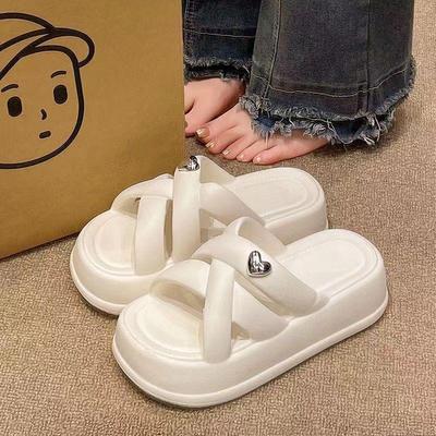 Women's 2024 Summer EVA Slippers: Casual, Non-Slip, Thick-Soled, Height-Boosting Fashion Sandals for Outdoor and Beach.