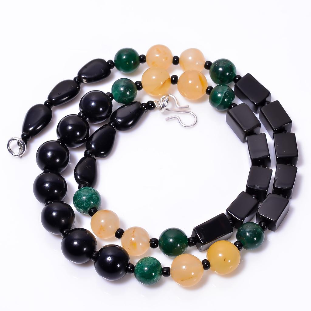Natural Black Onyx Aventurine Montana Agate Smooth Beads Necklace 8-10 mm 18" UB-8564