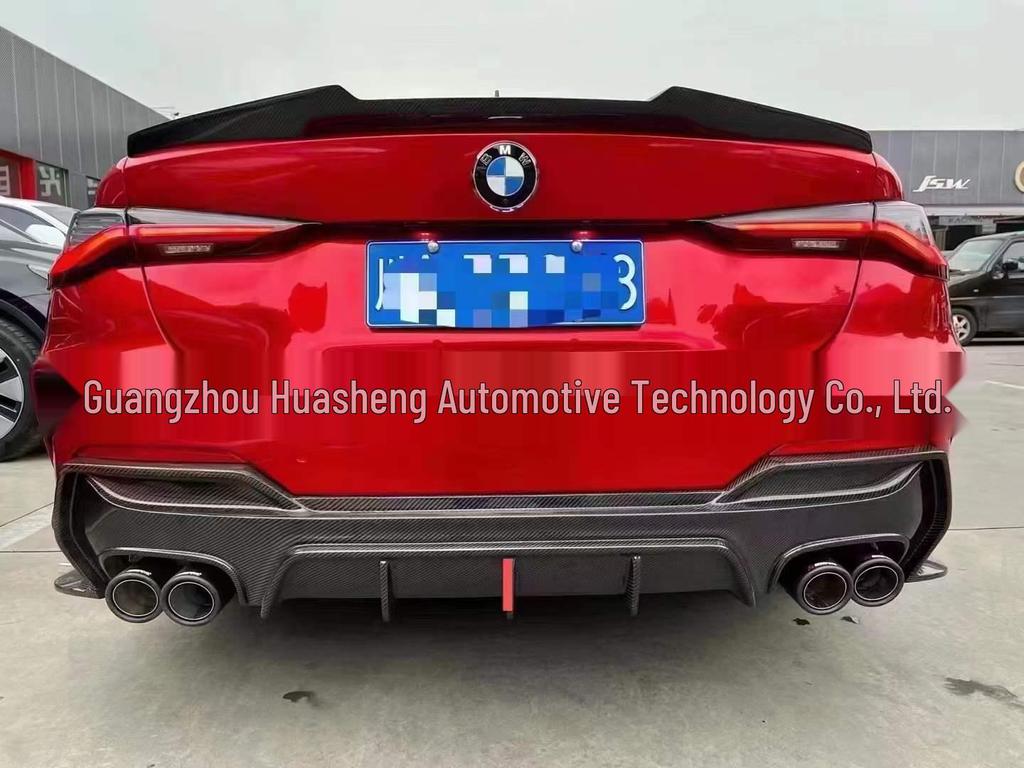BMW 4 Series G22 Coupe Carbon Fiber Rear Spoiler with Lights & Corner Inserts - Three-Piece Design
