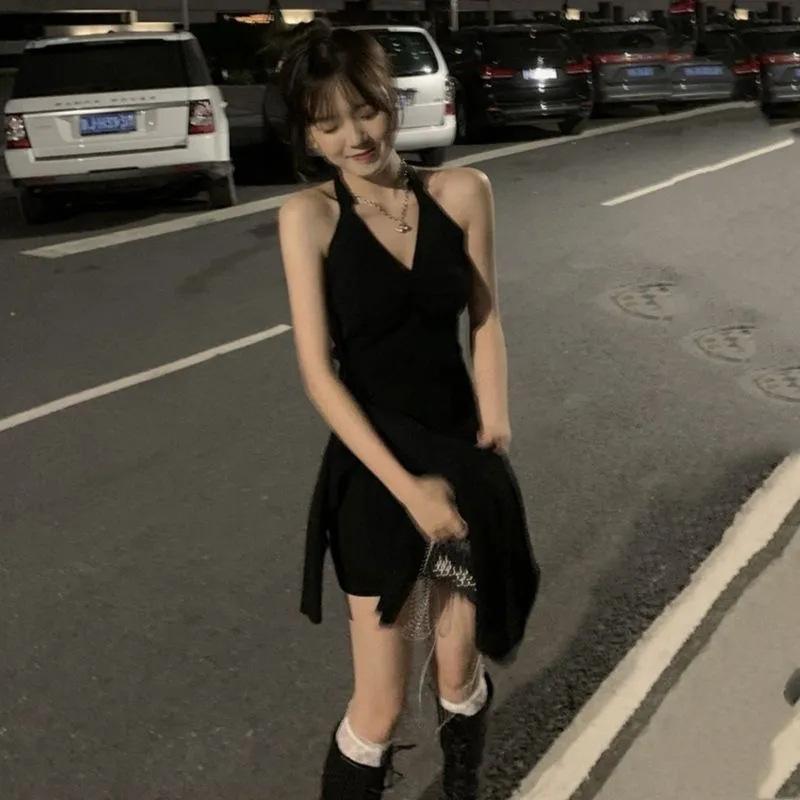 Summer Pure Desire Careful Backless Dress Women's New Spice Girl Slim and Thin Hip Vest Small Black Dress