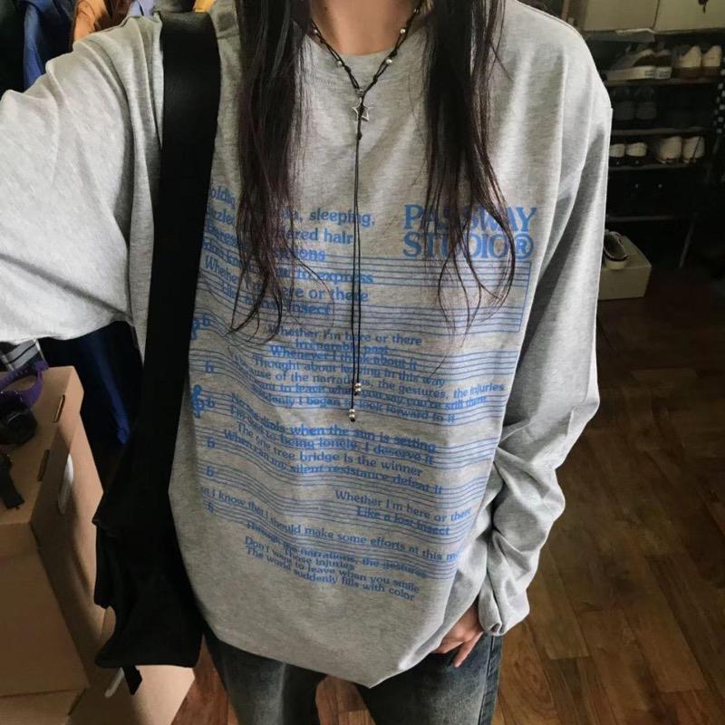 2KWEIRD Cotton Letter Hoodie Women Long Sleeve O-neck Casual Oversized Tops Y2k Tops Clothes for Teens Japanese Fashion Y2k Sweatshirts