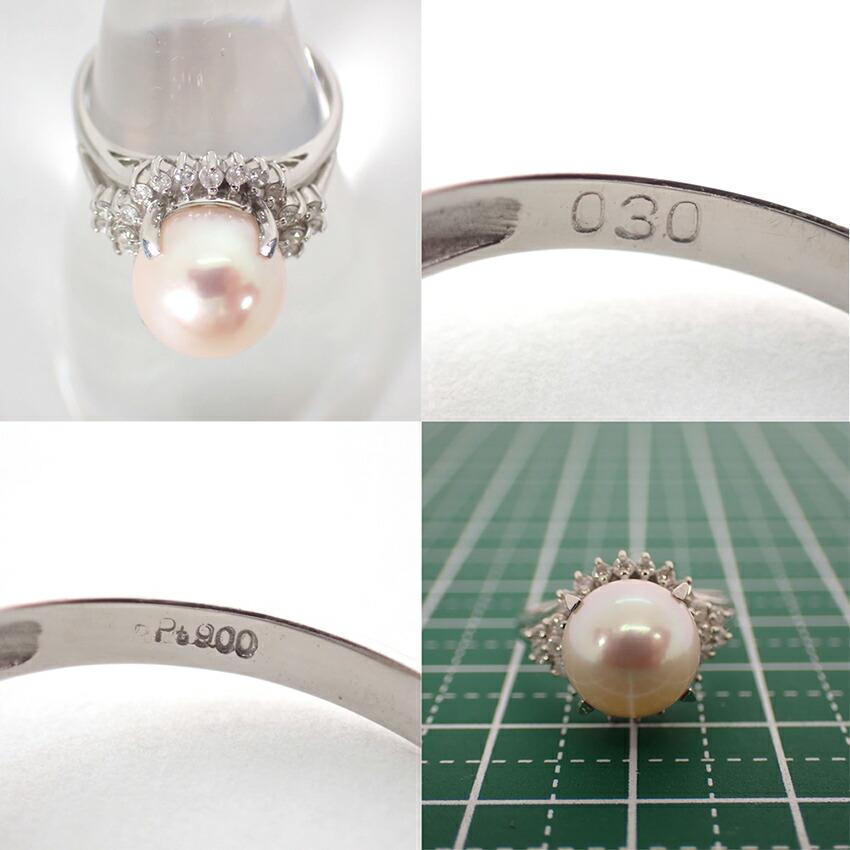 [Used] Pt900 Akoya Pearl/Diamond Ring / Size 11 / J12-7