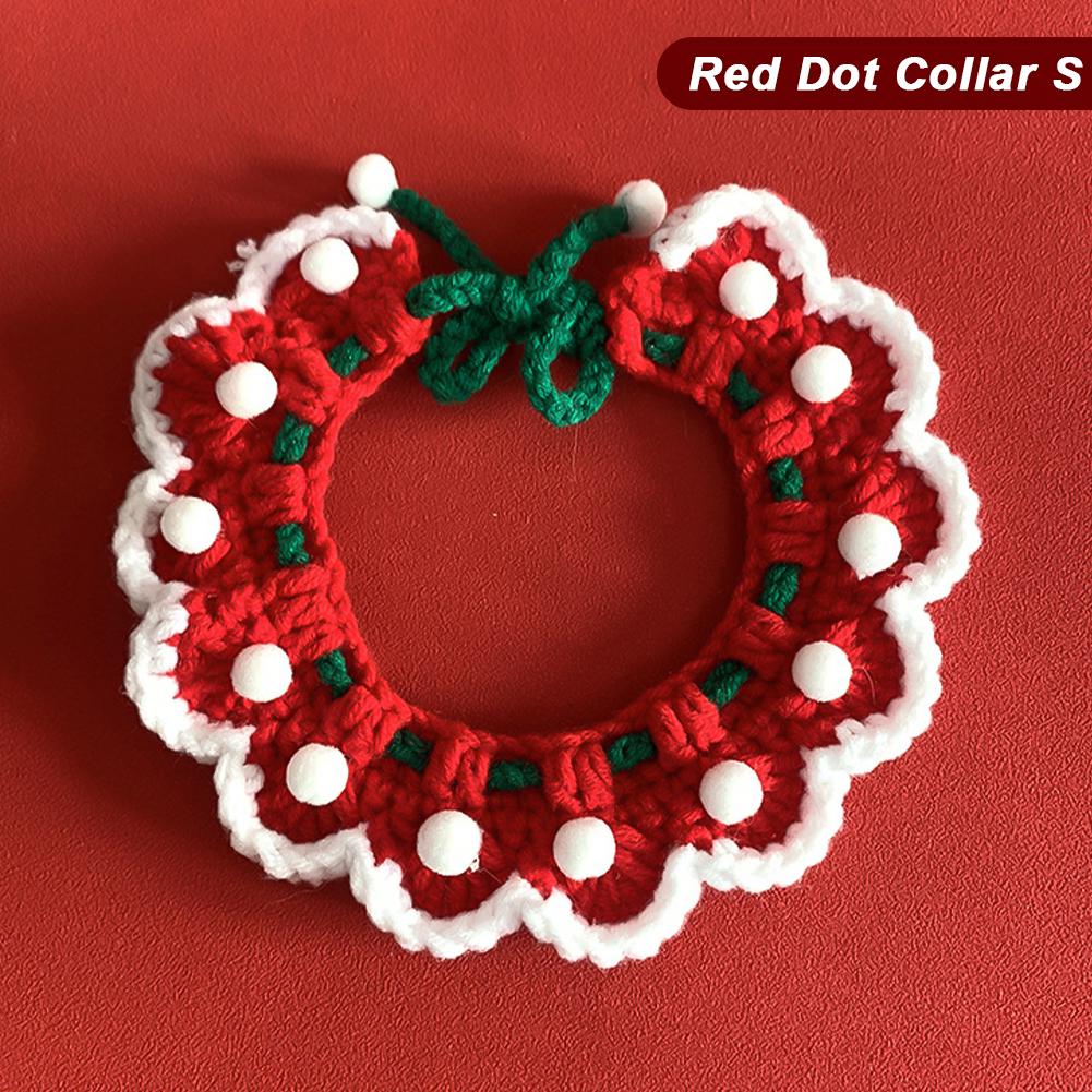 

Pet Cute Dog Cat Knitted Woolen Collar Christmas Cute Accessories Dot Collar S красный
