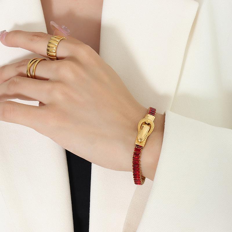 Luxury Zircon Bracelet: Gold-Plated Titanium, Seven Colors, Double-Sided Magnetic Closure