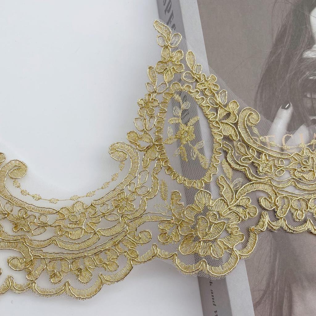 Gold Thread Car Bone Embroidery Lace Width 15Cm Children'S Dress Dance Clothes Home Textile Accessories Car Bone Gold Lace