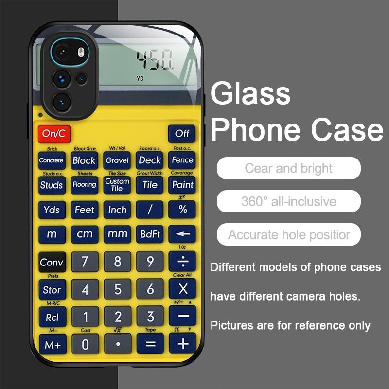 Funny Digital Calculator Pattern Tempered Glass Phone Case for Motorola Moto G85 G84 G75 Edge 50 Fusion 40 Neo 30 Pro Hard Cover