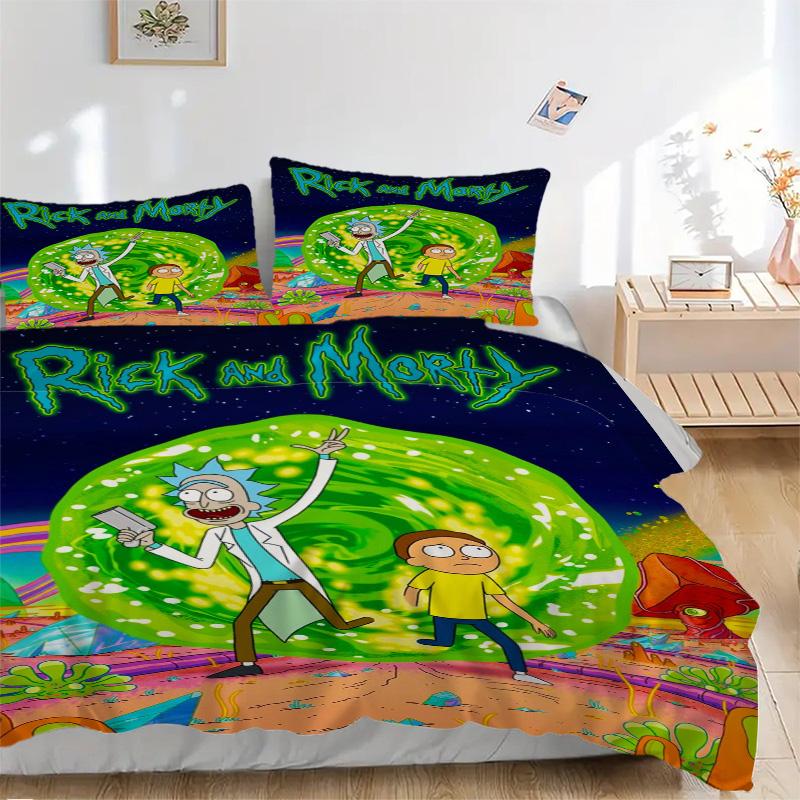 Rick Morty Adventure Print 3Pcs Bedding Setduvet Cover With 2 Bedropillowcase Home Birthday Gift