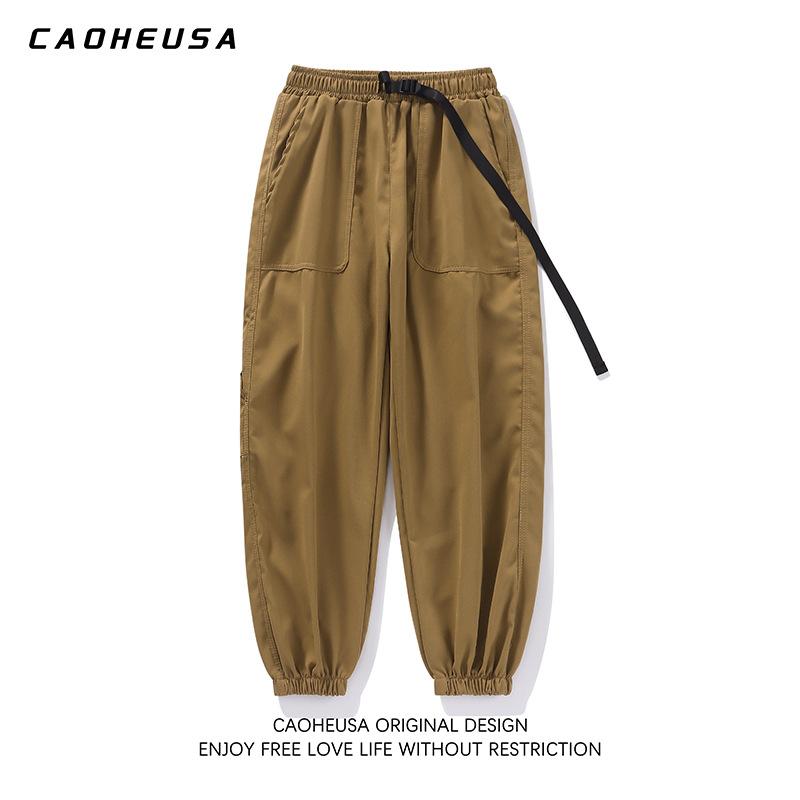 Spring new retro overalls men s youth trendy brand loose small foot pants Hong Kong-style trendy versatile leggings trendy 3XL коричневый