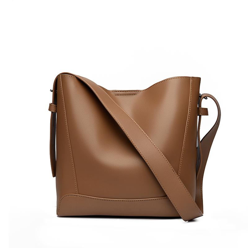 Vintage High Quality Genuine Leather Bucket Bag Women Shoulder Messenger Bag Luxury Large Capacity Female Commute Tote Purse Sac