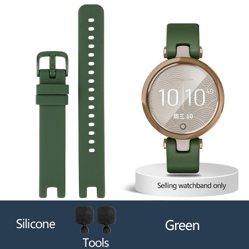 

Ремешки для спортивных часов из натуральной кожи Женский браслет Силиконовый ремешок из нержавеющей стали Аксессуары для смарт-часов Garmin Lily 14mm-6mm зелёный