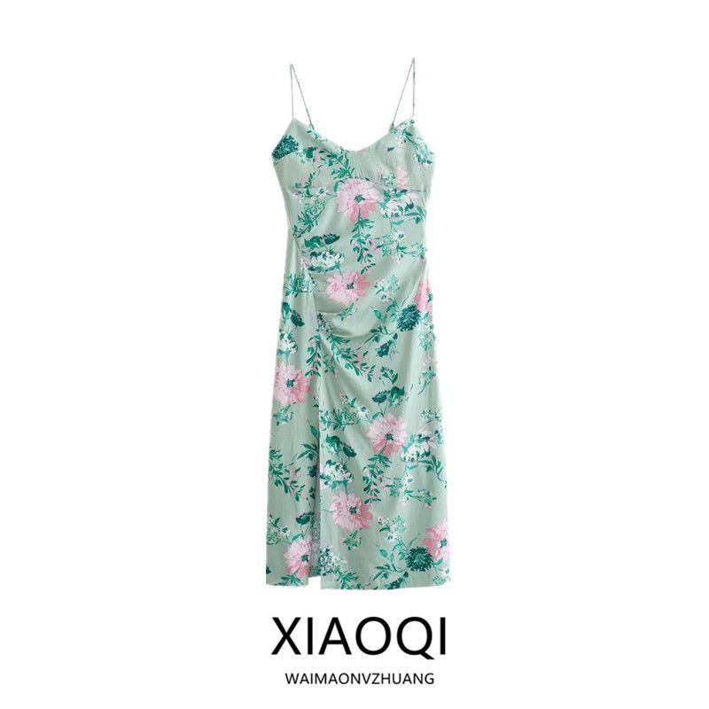 Fashion Style 2024 Summer New Arrival Women's Sling Elegance Retro Print Midi Skirt Dress 3213740