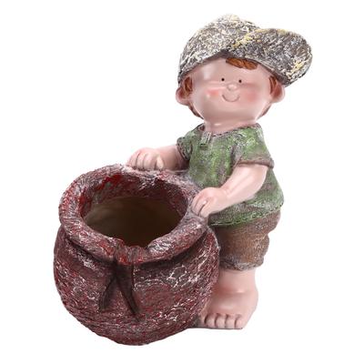 Flower Pot Ornament Cartoon Kid Shape Waterproof Textured Exquisite Vivid Statue for Garden Lawn