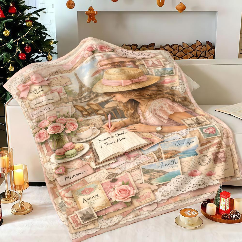 Sky Blue Floral Print Super Soft Machine Washable Extra Warm Fuzzy Throw Blanket Breathable For Cool Summer Comfortable Nights