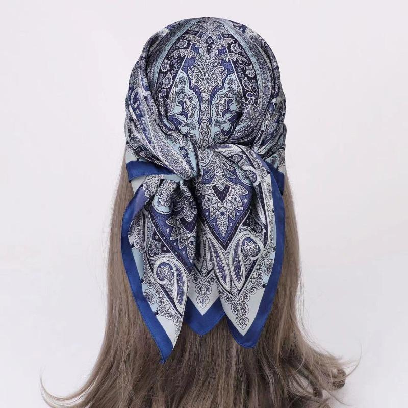 Bohemian Style Print Luxury Brand Silk Square Scarf Women Satin Shawls Neckerchief Wrap Scarves Bandana Hair Floral