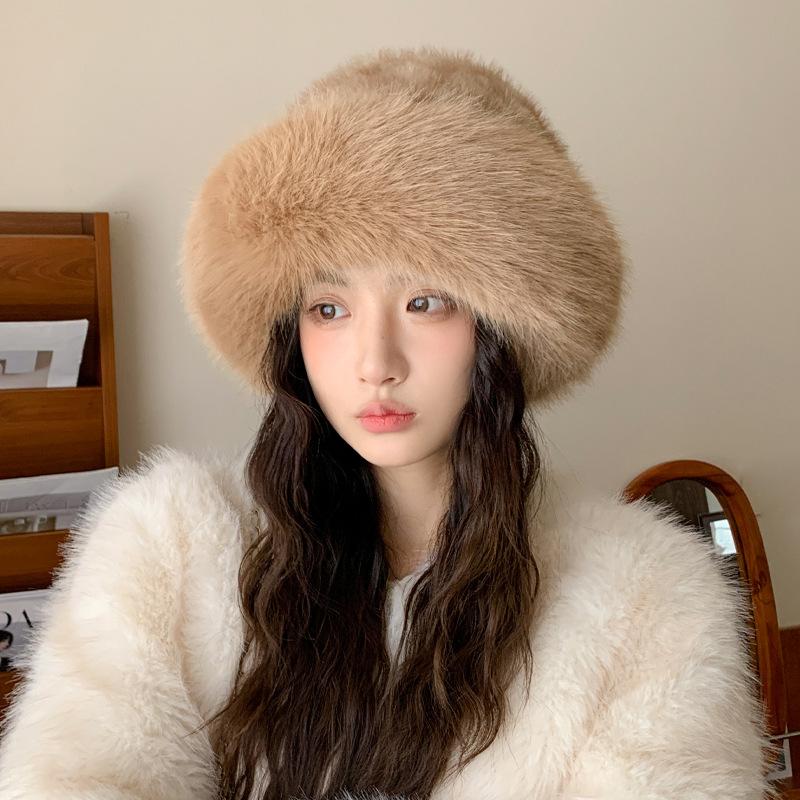 Winter Hat Women's Plush Bucket Hat Fashionable Cold Protection Ear Protection Plush Hat Basin Hat