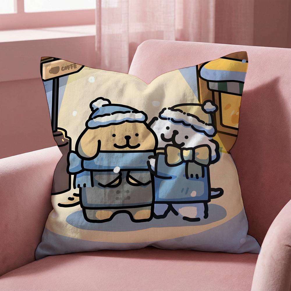 L-Line Puppy CARTOON Cushion Cover Multi-Scene Pillow Cover for Home & Car - Reversible, Soft & Durable for Daily Use