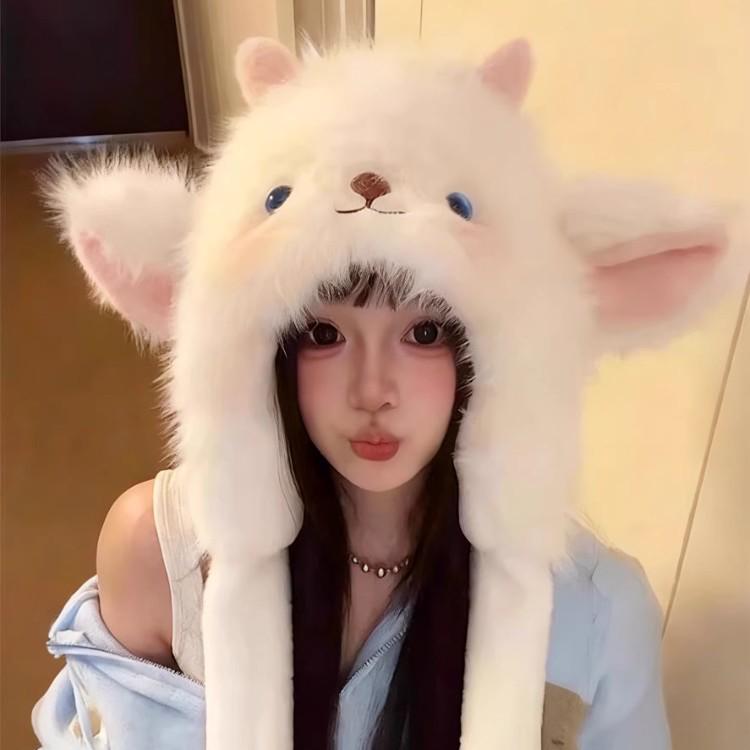 Lamb Plush Women’s Winter Hat with Moving Cartoon Ears – Warm & Cute Ear Protection
