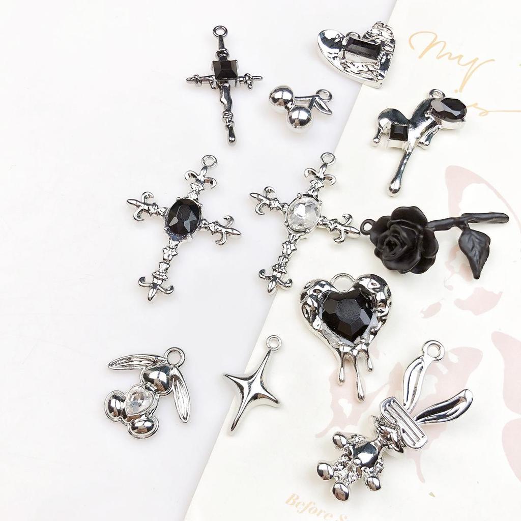 Y2K Heart & Butterfly Alloy Pendant Charm Necklace with Flowers & Rabbit - DIY Beading Accessory