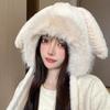 Cute Rabbit Ear Plush Warm Hat for Women Soft Faux Fur Ear Protection Beanies Cap Korean Girl Solid Color Windproof Snow Caps