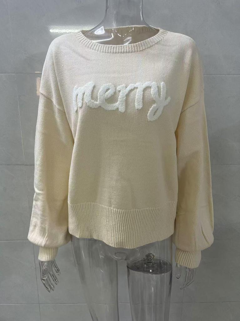 Spring 2025 European & American Women's Christmas Knitwear Round Neck Long Sleeve Pullover Sweater
