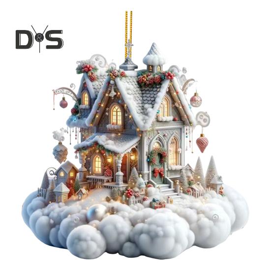 

Рождественский домик подвеска акриловый 2D плоский подвесной орнамент мини мультфильм рождественский домик украшение для каминной полки дерева автомобиля 4