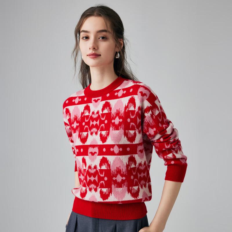 PALUOPO Women's Striped Jacquard Cashmere Blend Knit Sweater