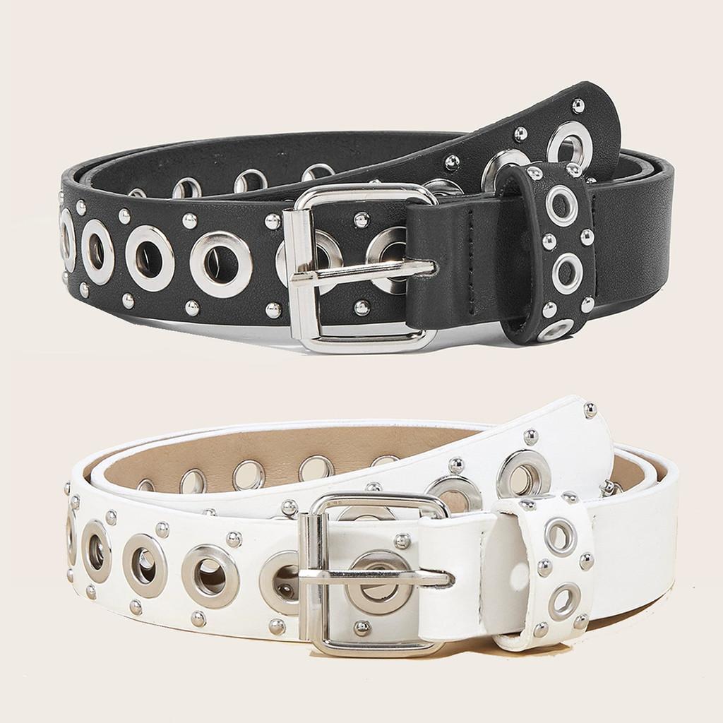 Minimalist Punk Style Pu Belt With Rivet Detailing For Casual Wear 2024