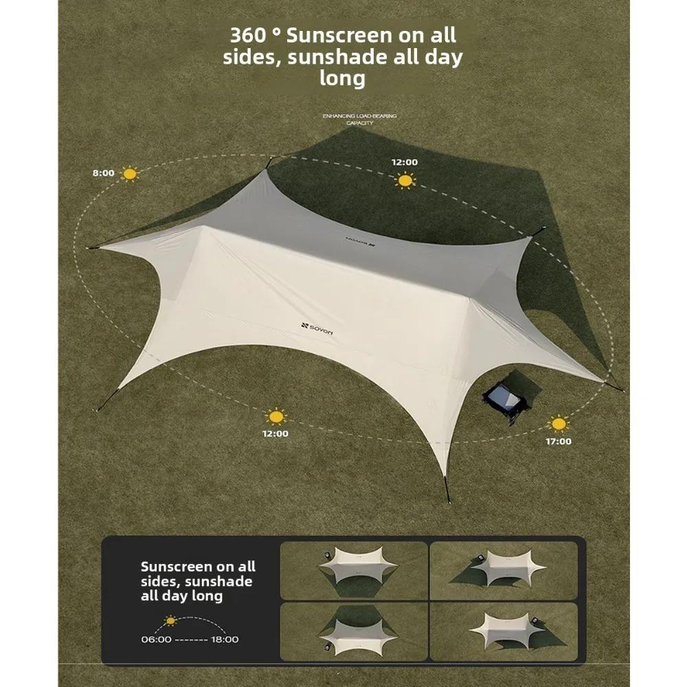 Outdoor Camping Blackout Hexagonal Canopy Tent Instant Pop-up Sunshade with Table and Chairs Easy To Set Up for Lazy Campers