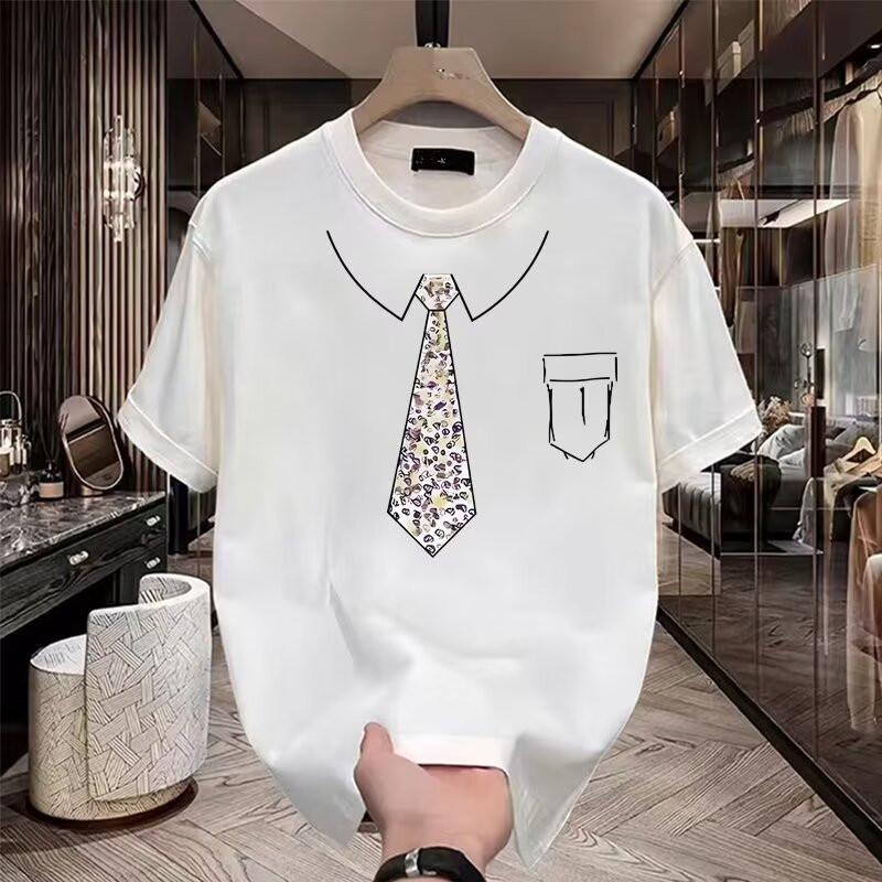 American Trendy Brand High-End Pure Cotton Men'S Printed Short-Sleeved T-Shirt Trendy Casual Round Neck T-Shirt Men'S