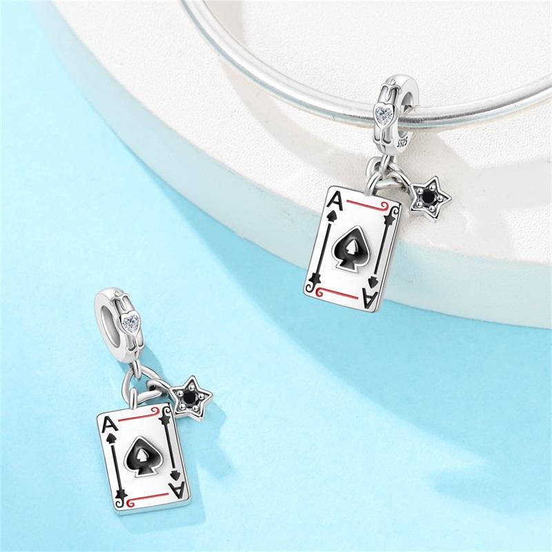 Charm 925 Silver Playing Cards Pendant Spades A Charms Fit Bracelet Necklace Beads DIY Jewerlry Accessories