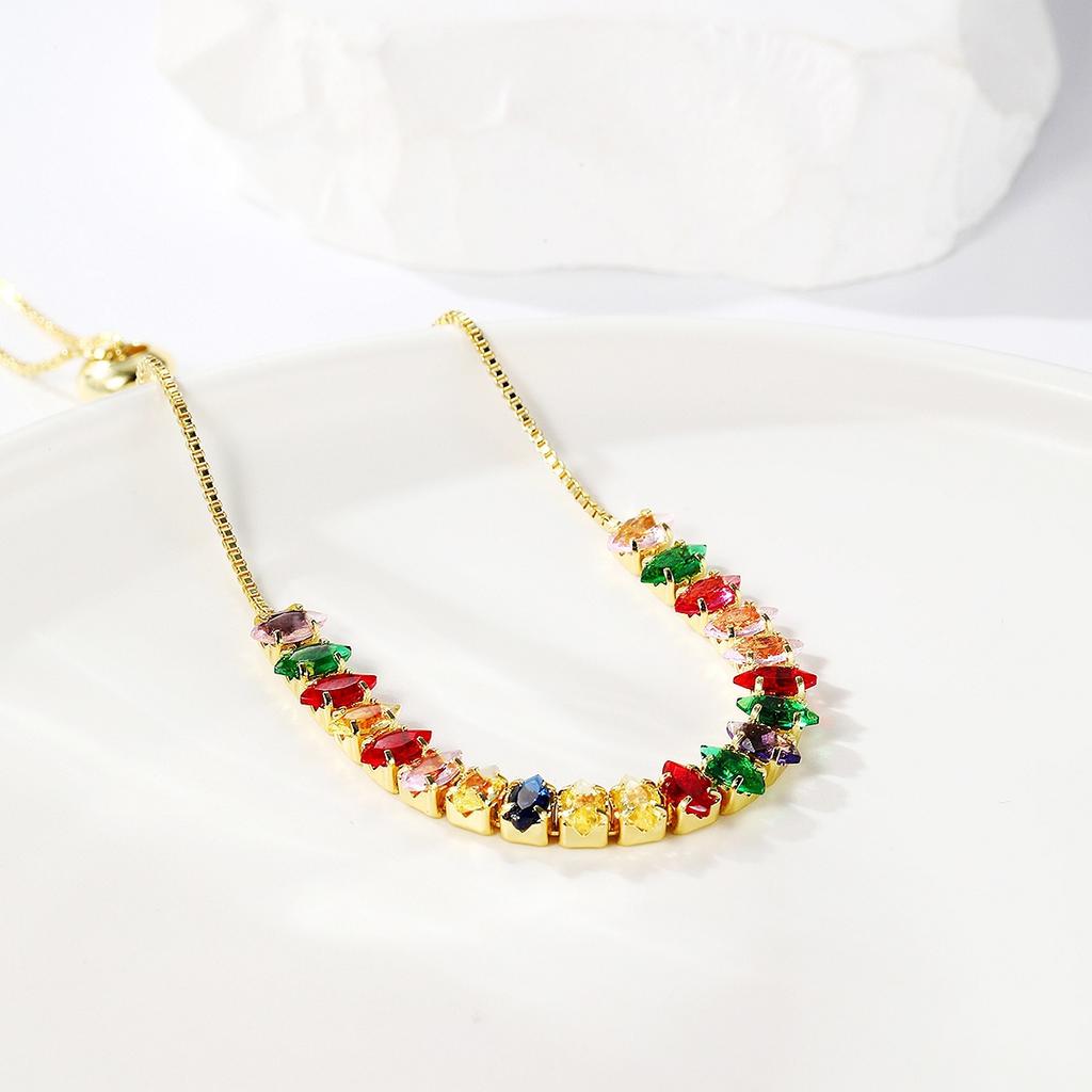 Charm Female Rainbow Zircon Stone Round Bracelet Cute Gold Color Adjustable Wedding Jewelry For Women