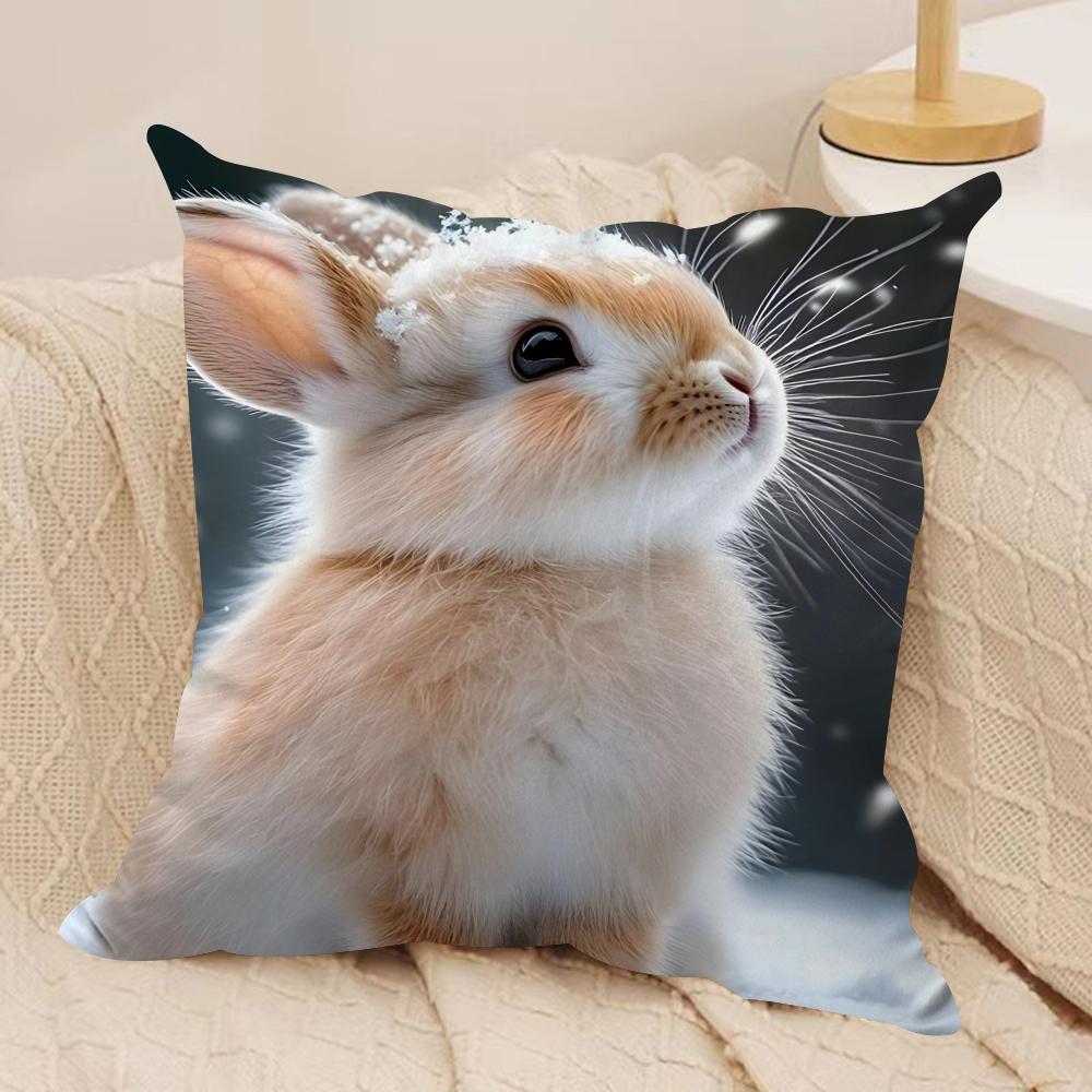 Cute Rabbit Cushion Cover Soft Plush Fabric Double-Sided Printed Sofa Cushion Cover For All Seasons Home Decor Gift
