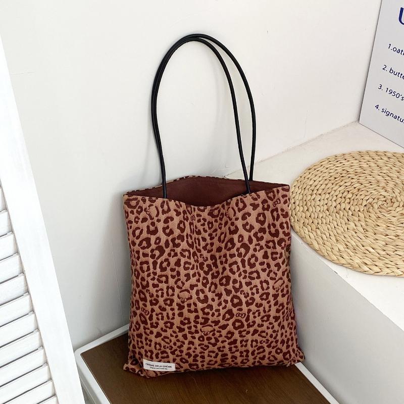 Korean Leopard Double-Sided Shoulder Bags for Women Versatile Vintage Ladies Tote Bag Casual Lightweight Travel Female Handbags