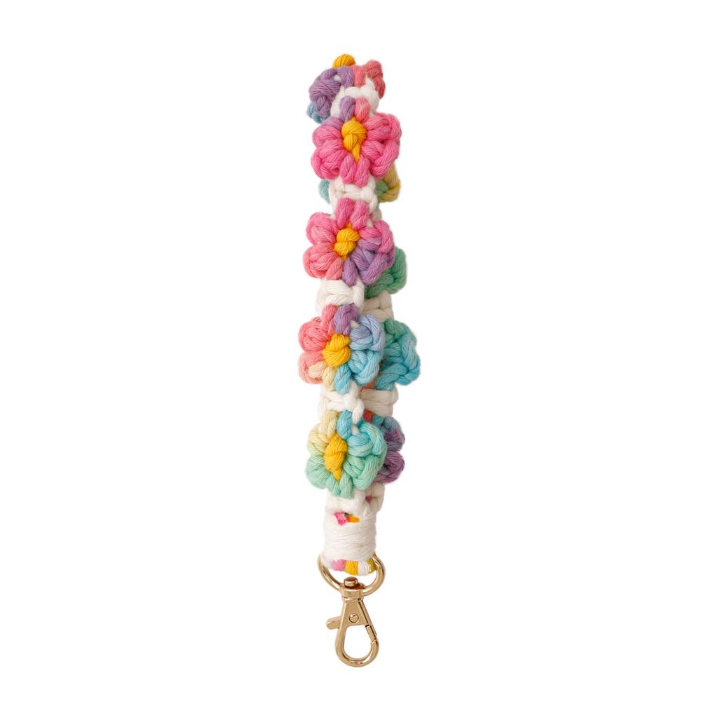 Boho Macrame Keychain - Handmade Daisy Weave Wristlet, Adjustable Bracelet Keyring For Women, Pink Flower Design - View #6