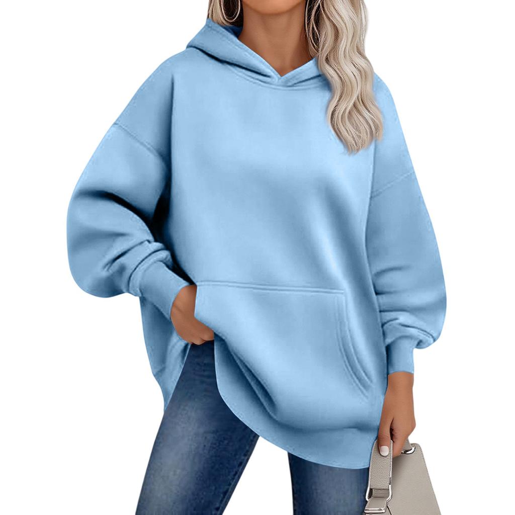 Moletons Femininos Oversized de Lã com Capuz, Pulôver de Manga Comprida, Conjuntos com Bolso