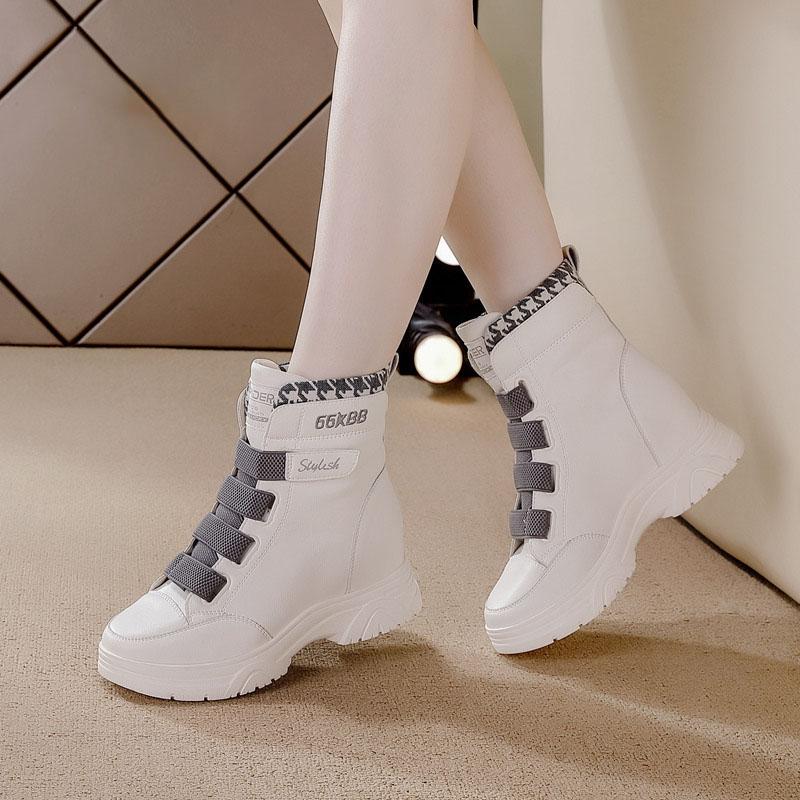 

7cm Fur Artificial Leather Cushioned Platform Wedge Winter Plush Fur Spring Women Warm Durable Ankle Boots Autumn Hook Shoes 34