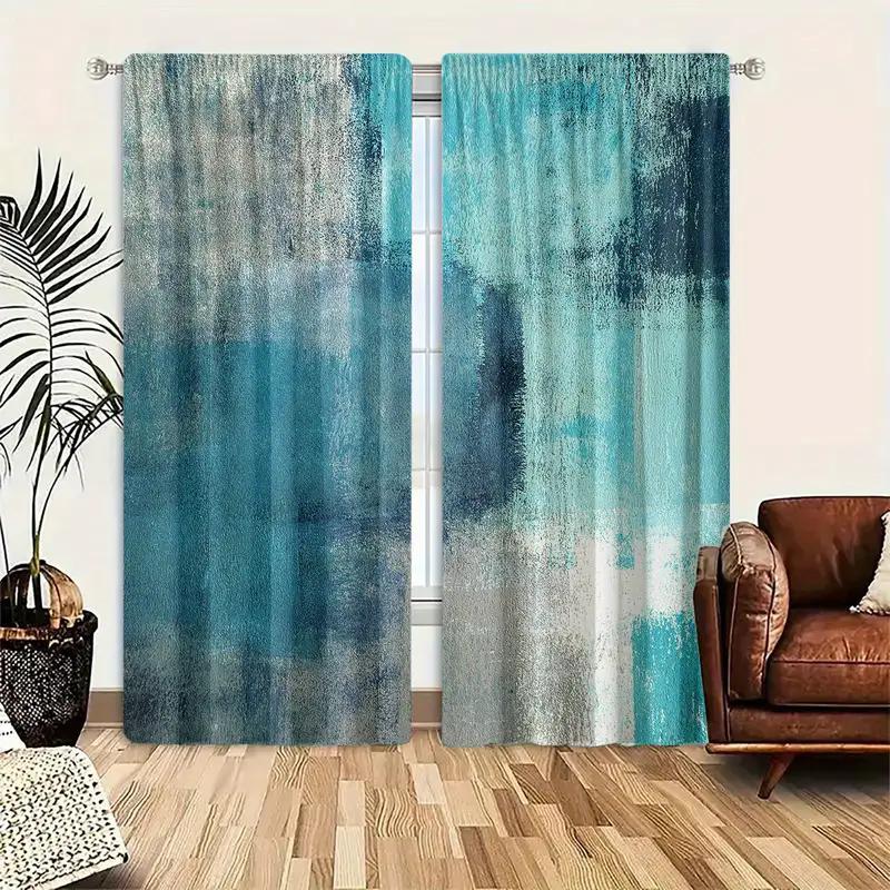 Dye Painted Printed Curtains Pole Bag Bedroom Living Room Home Decoration Set Of 2 Made Polyester Area Decor