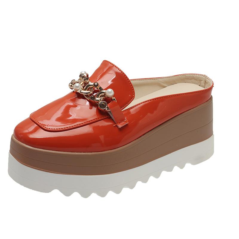 Thick bottom slope heel bag head slippers, wear new autumn large size casual without heel chain muffin slippers