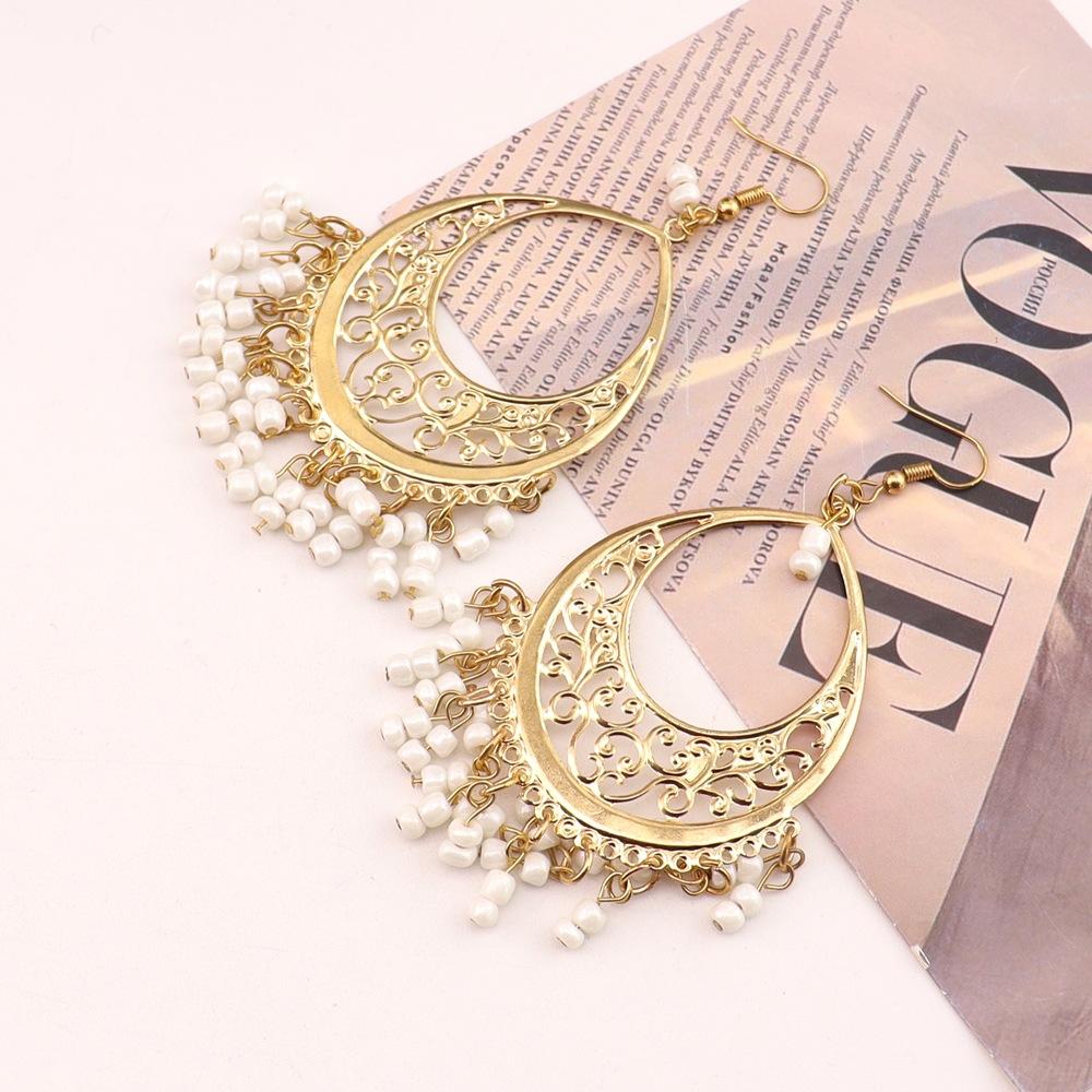 Fashion Retro Celebrity Temperament, Hollow Water Drop Rice Bead Fringed Earrings, Chain Fringed Earrings E92