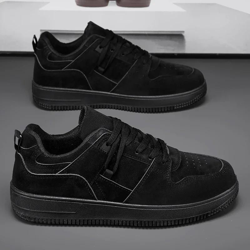 Yellow Leisure Running Sneakers Men Outdoor Leather Shoes Flat Classic Black Sports Shoes Lace Up Skateboard Board Shoe Walking