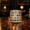 Rotating Whiskey Glass, Hand Painted Swivel Tumbler with 360-degree Spinning Base, Faux Crystal Liquor Glass Cup for Home Bar