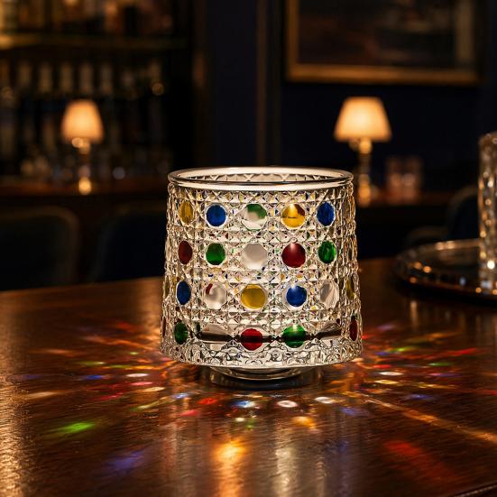 Rotating Whiskey Glass, Hand Painted Swivel Tumbler with 360-degree Spinning Base, Faux Crystal Liquor Glass Cup for Home Bar