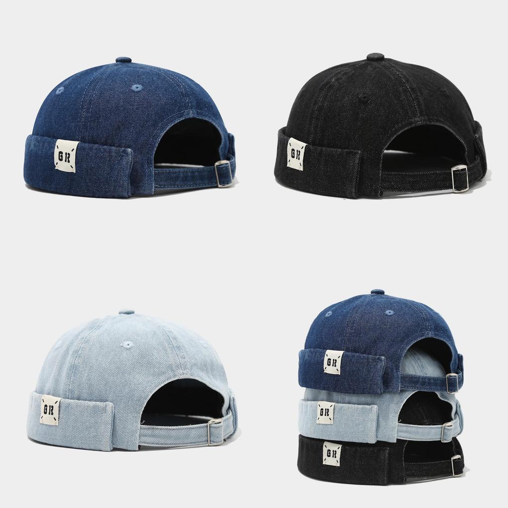 Denim Cap For Men Women Summer Adjustable Breathable Billless Hat With Letter Embroidery