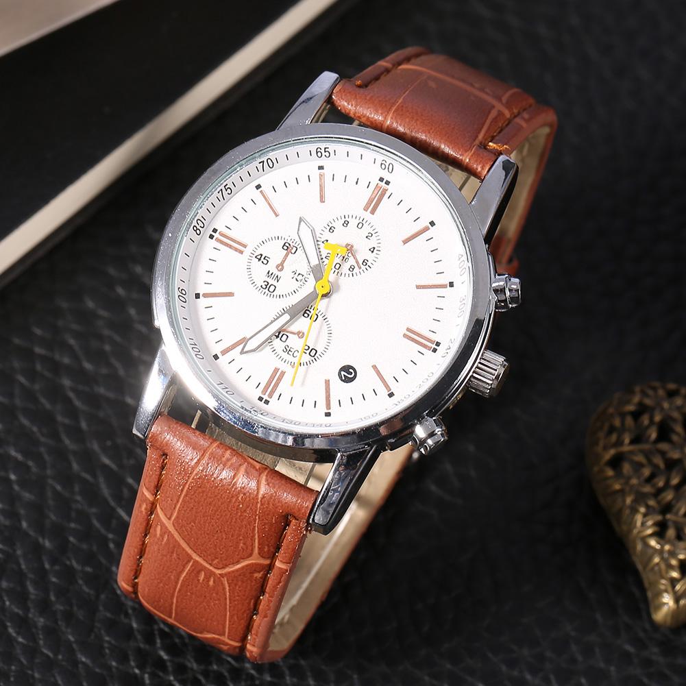 Fashionable Men Women Wristwatch Analog PU Band Wrist Watch(Brown)